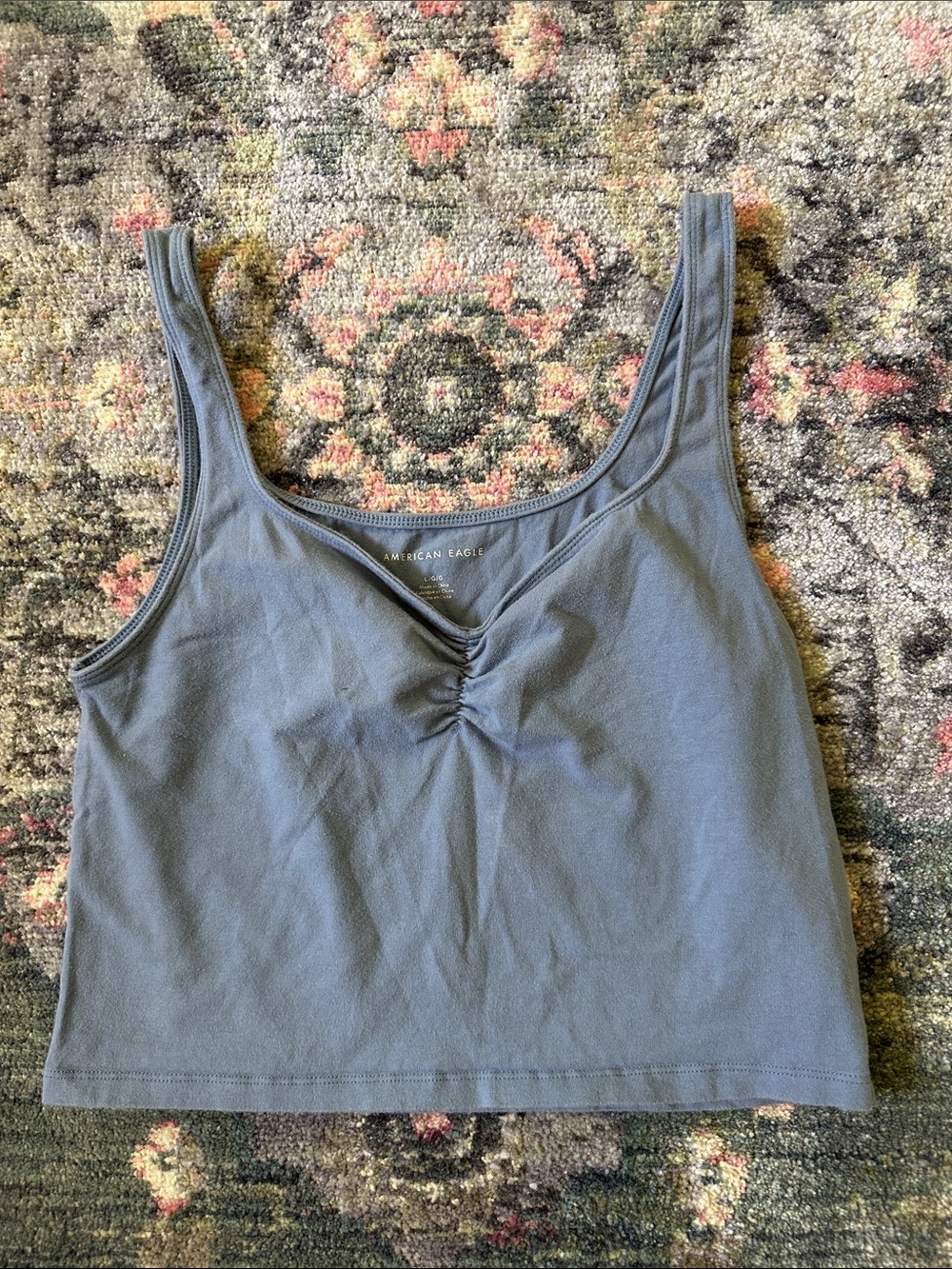 American Eagle Outfitters Slate Blue Ruched Scoop Crop Tank Size Large New
